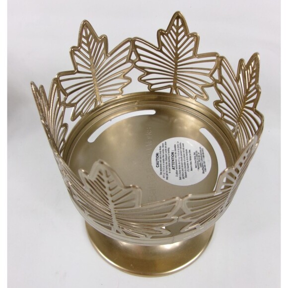 Bath and Body Works Maple Leaf Pedestal 3 Wick Candle Holders Gold 5.5" Set of 2 - Picture 3 of 5